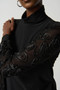 Close up of the Mesh Soutache Sleeve Turtleneck from Joseph Ribkoff in the color black