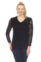 Front of the Mesh Sleeve Rhinestone Top from AZI Jeans in the color black