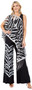 Front of the 7-Way Zebra Print Shawl worn as a one-shoulder top from Kokomo in the colors black and gray