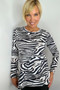 Front of the Faux Suede Zebra Print Tunic from Ethyl Clothing in the colors black and taupe