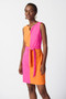 Front of the Scuba Crepe Color Block Shift Dress from Joseph Ribkoff in the colors Ultra Pink and Mandarin Orange