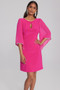 Front of the Silky Knit Shift Dress with Chiffon Sleeves from Joseph Ribkoff in the color shocking pink