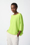 Front of the Soft Knit Poncho with Fringes from Joseph Ribkoff in the color Key Lime