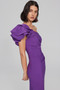 Front of the Lux Twill One-Shoulder Sheath Dress from Joseph Ribkoff in the color majesty purple