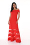 Front of the Off-Shoulder Mesh Bottom Dress from Frank Lyman in the color red
