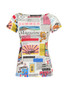 Front of the News Print Cap Sleeve Top from Dolcezza in the multicolor print