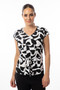 Front of the Graphic Print Front Tie Top from Bali in the colors black and white