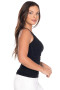 Model showing the side of the Scoop Neck All-Over Ruched Tank from Last Tango in black