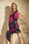 Front of the Floral Mesh Ruffle Dress from Frank Lyman in the colors black and fuchsia