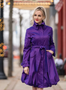 Front of the Solid Bubble Coat Dress style 11664 from Samuel Dong in the color violet