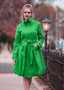 Front of the Solid Bubble Coat Dress from Samuel Dong in the color jade green