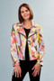 Front of the Vegan Leather Multi Print Moto Jacket from Insight in the Liquid Pop Color Pucci print