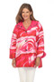 Front of the Reversible Abstract Print Raincoat from Lindi style J4240RW-3 in the color fuchsia pink