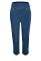 Front of the Pearl Detail Denim Capris from Ethyl style P17BWDP in the color blue