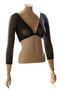 V-neck side of the Reversible Basic Mesh Top with 3/4 Sleeves from Sleevey Wonders style 230103 in the color black