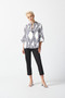 Front of the Lux Twill Geometric Print Trapeze Jacket from Joseph Ribkoff style 242185 in the colors vanilla and black