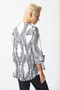 Back of the Lux Twill Geometric Print Trapeze Jacket from Joseph Ribkoff style 242185 in the colors vanilla and black