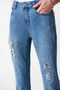 Close up of the Denim Slim Fit Cropped Jeans from Joseph Ribkoff style 242921 in the color medium blue