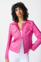 Front of the Foiled Suede Jacket With Metal Trims from Joseph Ribkoff style 241911 in the color bright pink