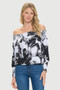 Front of the Floral Print Off-The-Shoulder Top from Last Tango style MS1841-238 in the colors black and white