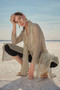 Front of the Mesh Tie Front Duster from Ever Sassy style 64858 in the color sand