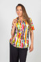 Front of the Printed Cowl Neck Blouse from Pure Essence style 119-4574 in the multicolor print