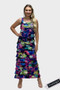 Front of the Floral Print Ruffle Maxi Dress style D2211-8024 from Fashque in the multicolor print