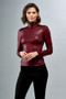 Front of the Foiled Mock Neck Long Sleeve Top style BCT7631A from Insight New York in the color bordeaux