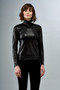 Front of the Foiled Mock Neck Long Sleeve Top style BCT7631A from Insight New York in the color black