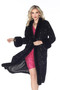 Front of the Faux Fur Trim Sequins Duster style VJ24020-L from Shennel Trading in the color black