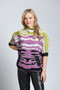 Front of the Tiger Sweater w/Faux Leather Trim Detail style SW124B from APNY in the multicolor print