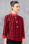 Front of the Houndstooth Print Knit Cardigan style A44182 from Alison Sheri in the colors red and black