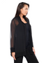 Model showing the side of the Chiffon Cardigan Jacket from Last Tango in the color black