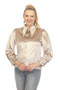 Front of the Rhinestone Trim Velvet Blouse style Z12631 from AZI Jeans in the color champagne