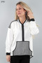 Front of the Half Zip Mesh Pocket Top style 2761 from Michael Tyler in the colors ivory and black
