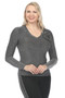 Front of the Metallic V-Neck Flower Top style Z12981 from AZI Jeans in the color silver