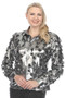 Front of the Metallic Rosette Blouse style Z12979 from AZI Jeans in the color silver