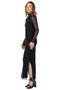 Side of the 2-Piece Mesh Long Sleeve Slit Dress style D13019 from Eva Varro in the color black
