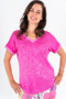 Front of the Shimmer V-Neck T-Shirt style 71002 from Look Mode in the color fuchsia