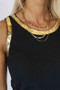 Close up of the Gold Detail Tank Top style 83775 from Look Mode in the color black