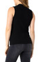 Back view of the Liverpool Sleeveless Mock Neck Rib Knit Top in the color Black