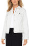 Front of the Classic Pinstripe Jean Jacket style LM1004SBW from Liverpool in the colors white and black