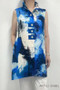 Front of the Wire Collar Crinkle Vest style ART02 from Fashion Cage in the blue / multi print