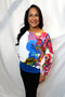 Front of the Floral Print Hi-Low Blouse style T125691WC from Eva Varro in the Cel/Blue print