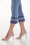 Close up of the Scalloped Embroidered Hem Jean Capris style 251559 from Frank Lyman in the color blue