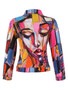 Back of the Baisti Print Face Jean Jacket style 75627 from Dolcezza in the multicolor print