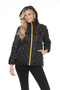 Front of the Multicolor Zippers Puffer Coat style J2507W-1 from Lindi in the color black