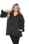 Front of the Geometric Puffy Print Toggle Coat style J2542RW-1 from Lindi in the color black