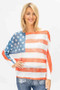 Front of the American Flag Batwing Sweater style 0704 from Look Mode in the color white