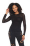 Front of the Rhinestone Mesh Long Sleeve Top style Z13141 from AZI Jeans in the color black